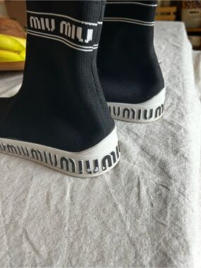Miu Miu Black Knit Logo Sock Sneakers